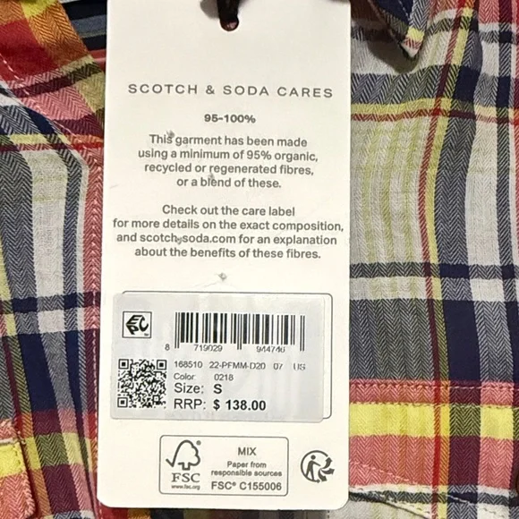 Scotch & Soda Men’s Multicolor Plaid Button Down Shirt Size Small NWT - Picture 4 of 5
